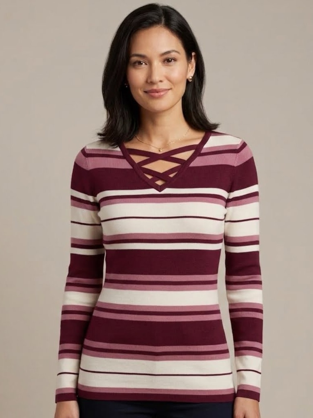 NWT Urbanology Striped Sweater with Crisscross Neckline